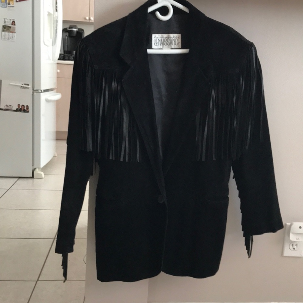 Vintage Black Suede Fringe Jacket